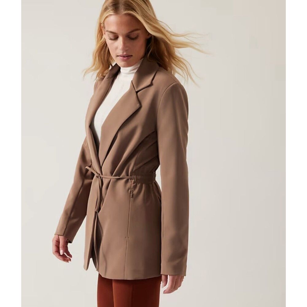 Athleta Endless Primatwill Waist Tie Stretch Blazer Jacket Size 12 Career Casual
